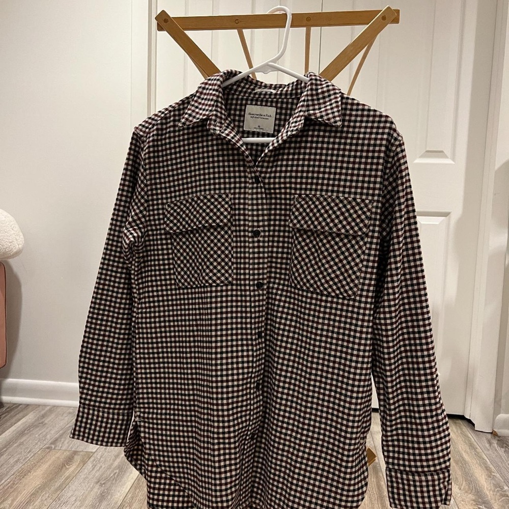 Abercrombie & Fitch Maroon and White Plaid Shirt